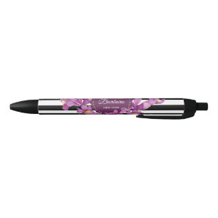Stylo Noir Aquarelle violet Iris noir blanc Motif