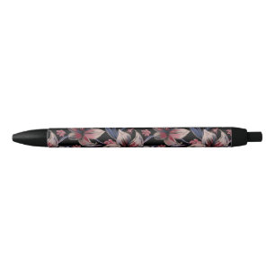 Stylo Noir Aquarelles Crimson Floral sur noir