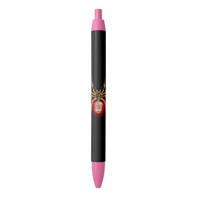 Stylo Noir Araignée steampunk sur fond noir (devant Vertical)