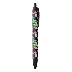 Stylo Noir Arc-en-ciel Pastel Fleurs de Jardin Floral Noir Fe