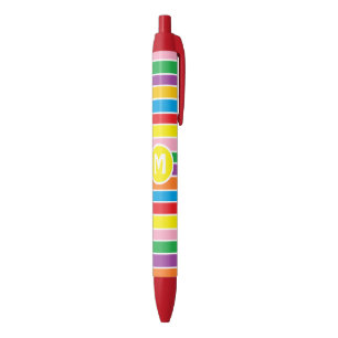 Stylo Noir Arc-en-ciel vibrant à rayures colorées et monogram
