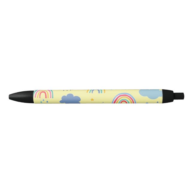 Stylo Noir Arcs-en-ciel et nuages (Devant)