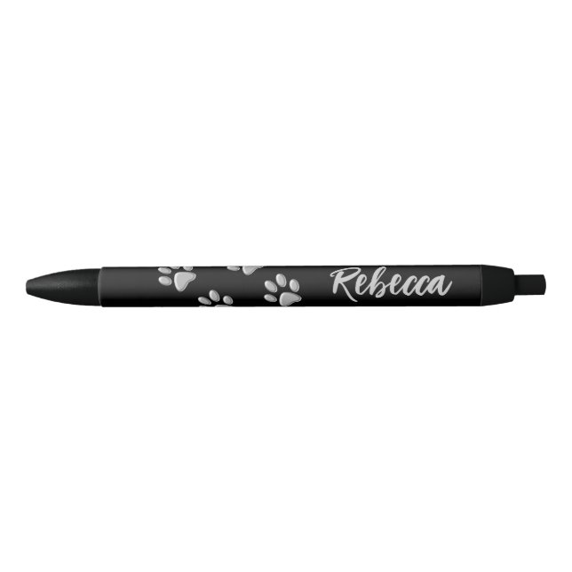 Stylo Noir Arrière - plan noir Silver Dog Paws Motif d'impres (Devant)