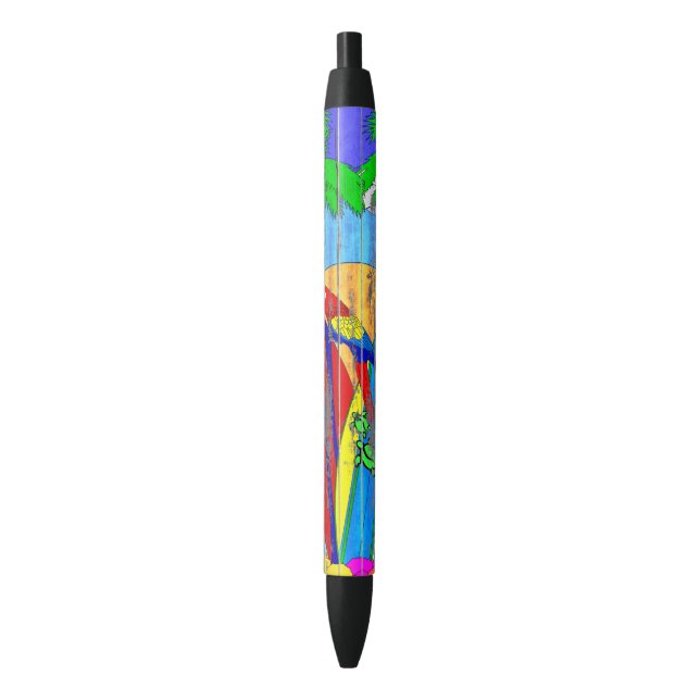 Stylo Noir Art côtier de surf de faux grain en bois (devant Vertical)