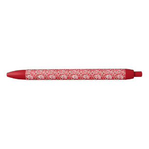 Stylo Noir Art Nouveau Carnation Damask, rouge et blanc