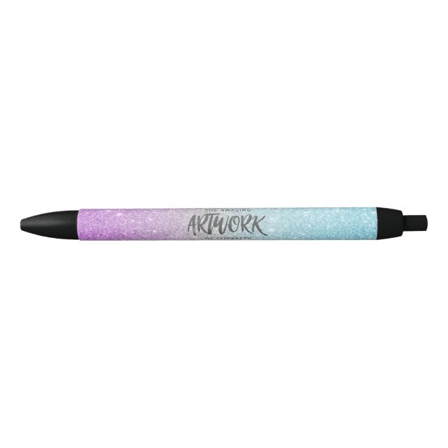 Stylo Noir Artiste Elegant Bleu Purple Parties scintillant (Devant)