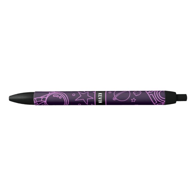 Stylo Noir Astronaut avec étoiles et planètes (Devant)
