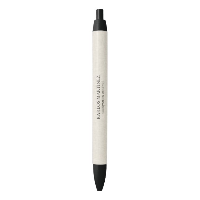 Stylo Noir Avocat de l'immigration sur lin beige avec texte n (devant Vertical)