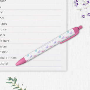 Stylo Noir Baby shower de papillons d'eau rose violet