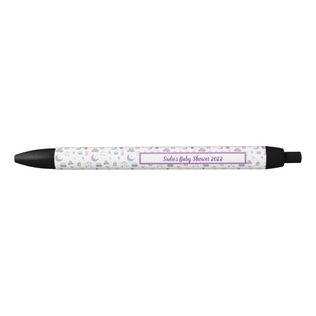 Stylo Noir Baby shower Pastel Neutre Genre Personnalisé (Devant)