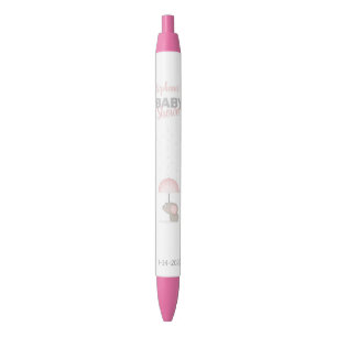 Stylo Noir Baby shower rose bébé éléphant