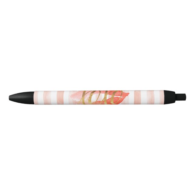 Stylo Noir Baiser d'aquarelle XOXO en or rose vif (Devant)
