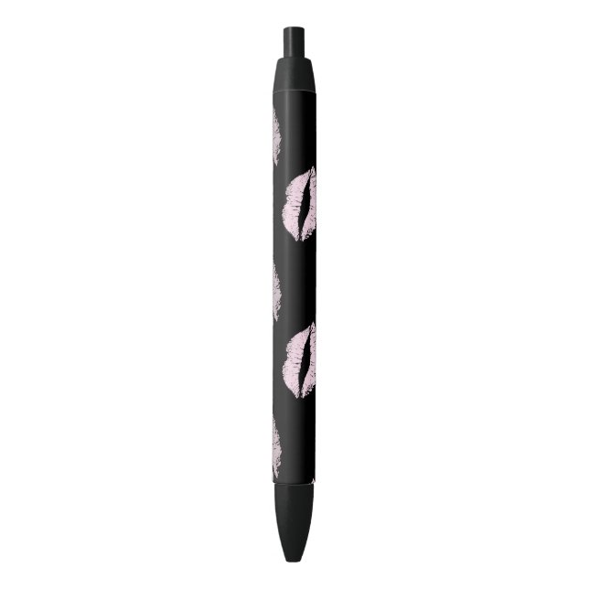 Stylo Noir Baisers Rose Argenté (devant Vertical)