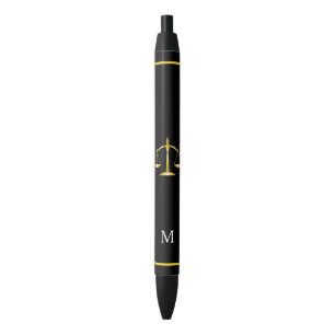Stylo Noir Balance de la Loi et Monogramme sur Fond Noir