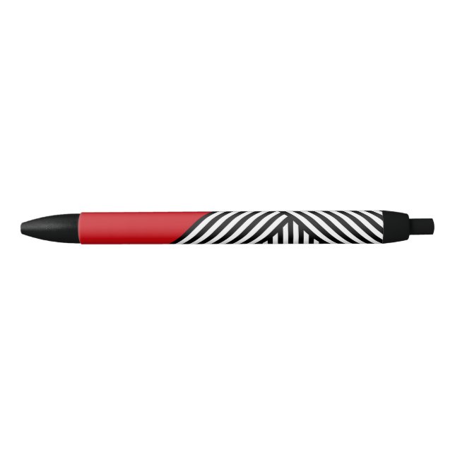 Stylo Noir Bandes noires et blanches avec triangle rouge (Devant)