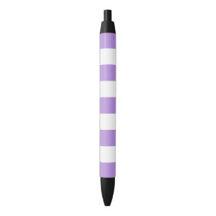 Stylo Noir Bandes pourpres, Blancs, Motif rayé
