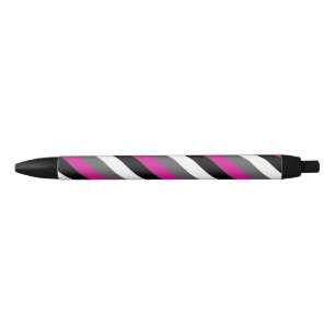 Stylo Noir Bandes rose, noire, blanche et grise