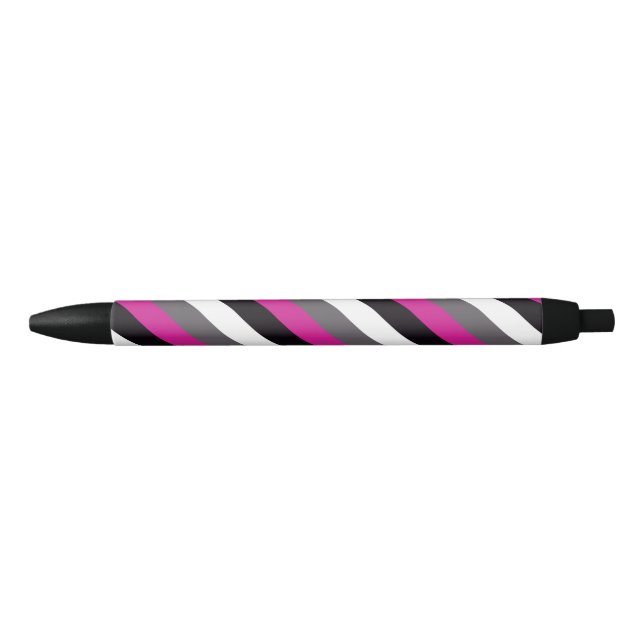 Stylo Noir Bandes rose, noire, blanche et grise (Devant)
