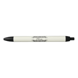 Stylo Noir Beau dessin de fleurs noires et blanches