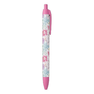 Stylo Noir Beau motif avec les fleurs colorées
