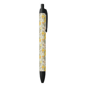 Stylo Noir Beau motif floral lumineux élégant