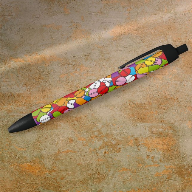 Stylo Noir Beaucoup De Pilules Colorées Modernes (Lots Of Pills Colorful Modern Black Ink Pen)