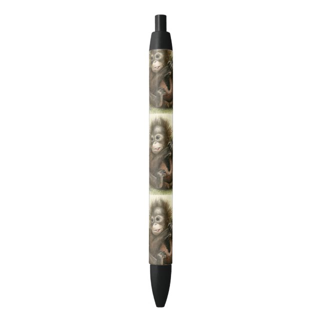 Stylo Noir Bébé orang-outan avec des feuilles (devant Vertical)