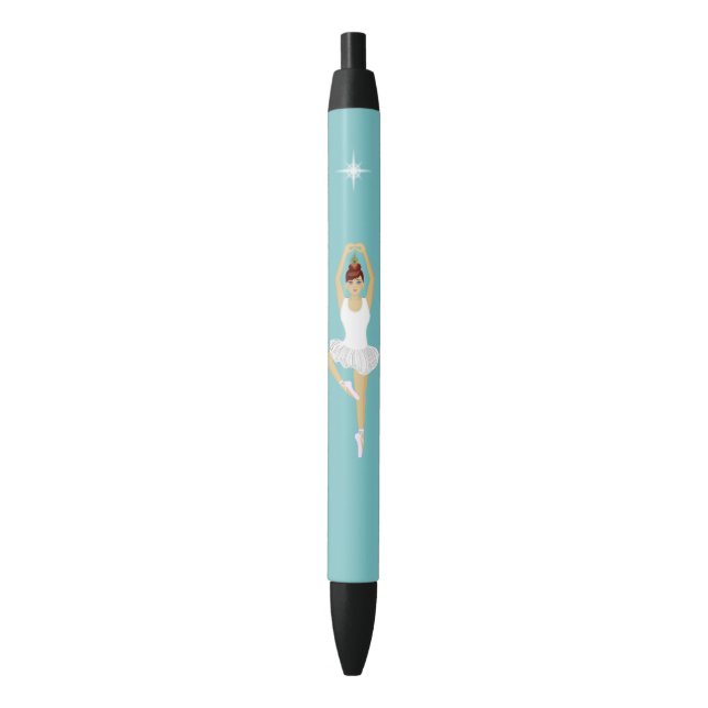 Stylo Noir Belle danseuse de ballet sur fond bleu clair (devant Vertical)