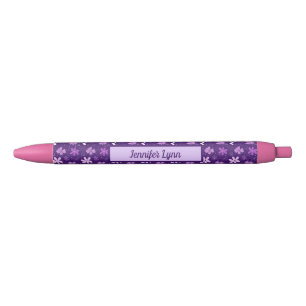 Stylo Noir Belle Fille Florale Violet Personnalisée