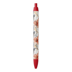 Stylo Noir Belle Pêche féminine Bleu et Blanc Floral