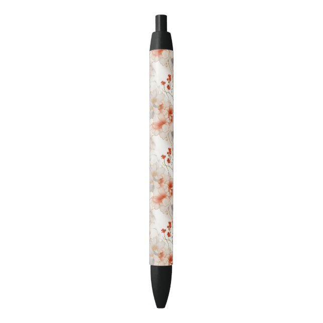 Stylo Noir Belle Pêche Feminine Rouge Blanc Floral (devant Vertical)