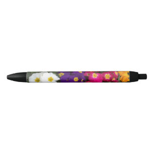 Stylo Noir Belles fleurs de Polyanthus brillantes
