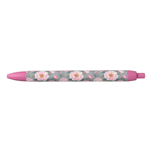 Stylo Noir Belles fleurs roses en fleurs (Devant)