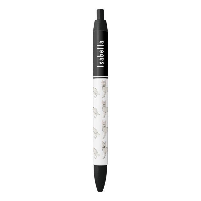 Stylo Noir Berger Suisse blanc GSD mignon chien avec nom (devant Vertical)