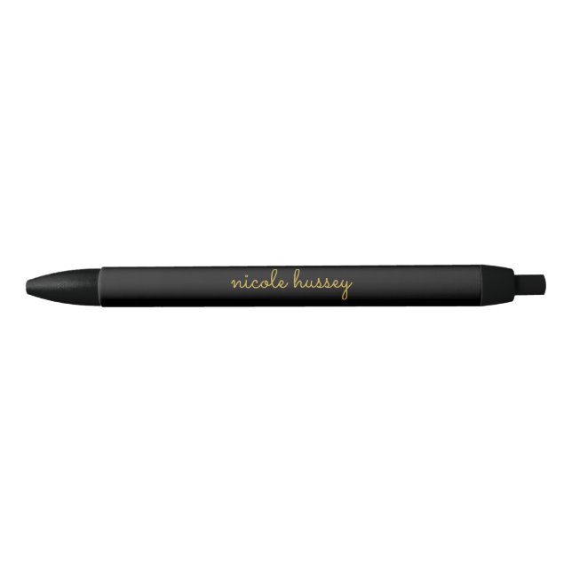 Stylo Noir Black and Gold Script  | Stylish Monogram Modern (Devant)