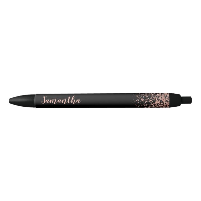 Stylo Noir Black Rose Gold Faux Parties scintillant Nom perso (Devant)
