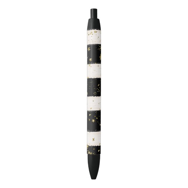 Stylo Noir Black White Aquarelle rayures Gold Parties scintil (devant Vertical)