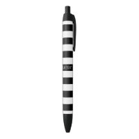 Black White Horizontal Preppy Stripe Nom monogram