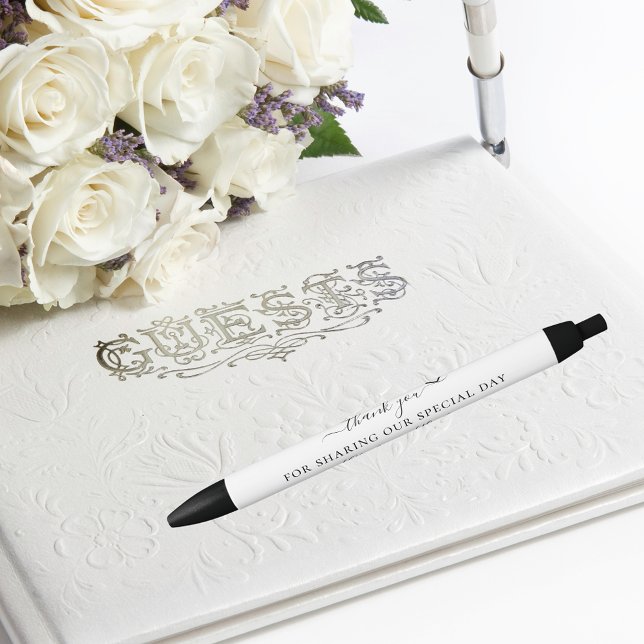 Stylo Noir Black white script coeur mariage merci (Créateur téléchargé)
