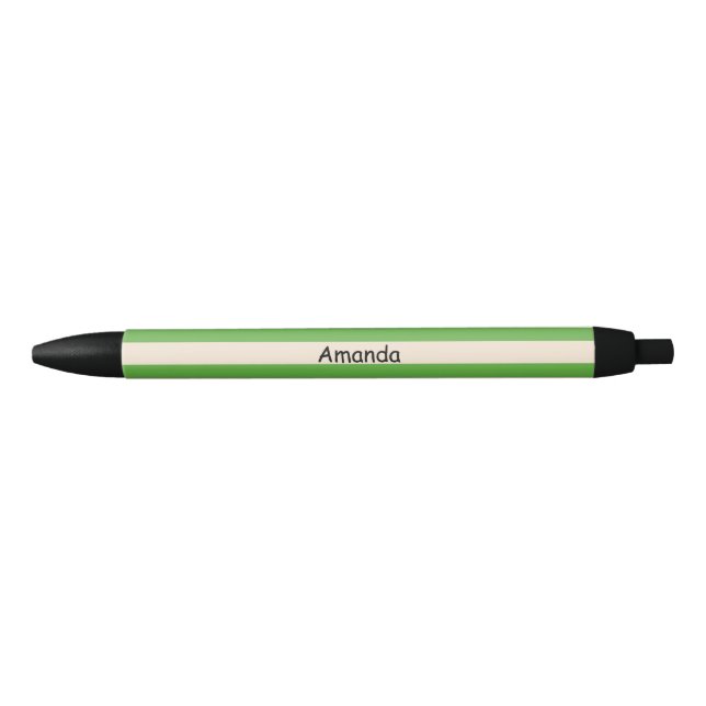 Stylo Noir Blanc Antique et Rayures Vert Pomme (Devant)