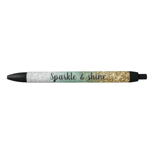 Stylo Noir Blanc Menthe Glam Or Paillettes (Devant)