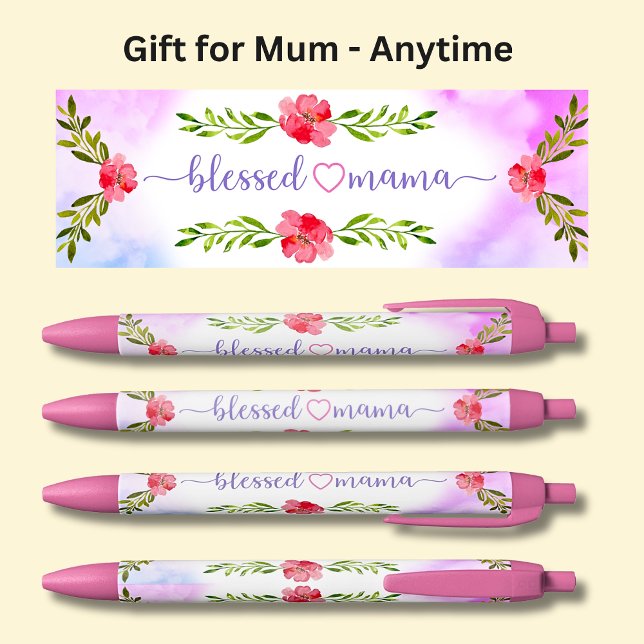 Stylo Noir Blesses Mama Fleurs Roses (Créateur téléchargé)