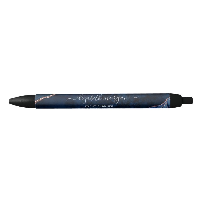 Stylo Noir Bleu Agate Marbre Or Parties scintillant Signature (Devant)