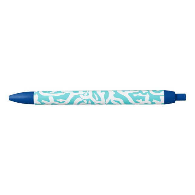 Stylo Noir Bleu blanc nautique de motif de récif coralien de (Devant)
