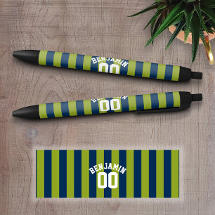 Stylo Noir Bleu de la Marine et Graines de Rugby Vert Nom Num