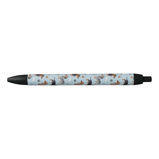 Stylo Noir Bleu de motif de pattes et d'os de teckel (Devant)