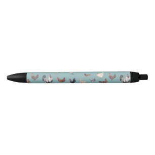 Stylo Noir Bleu gris motif au poulet