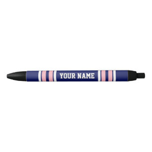 Stylo Noir Bleu marine avec rayures blanches roses Équipe Jer