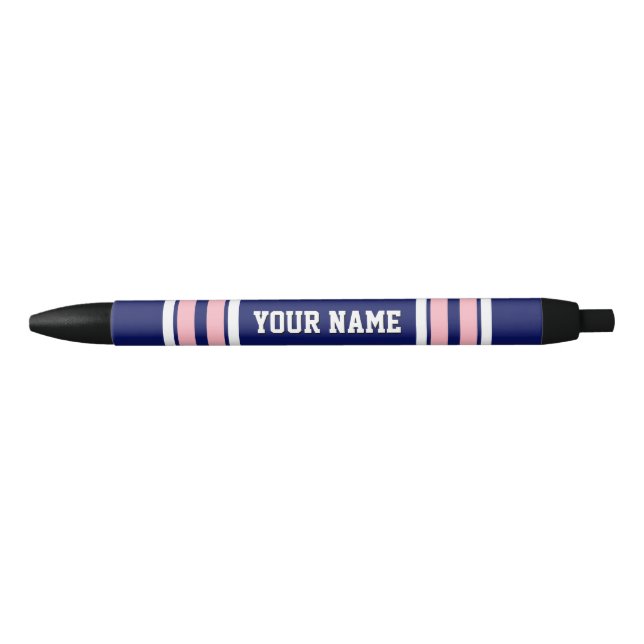 Stylo Noir Bleu marine avec rayures blanches roses Équipe Jer (Devant)