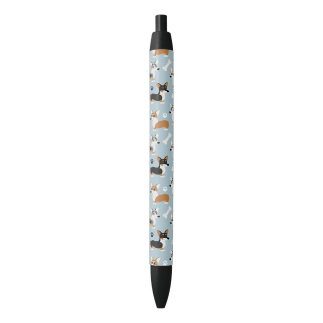 Stylo Noir Bleu Motif de Corgi (devant Vertical)